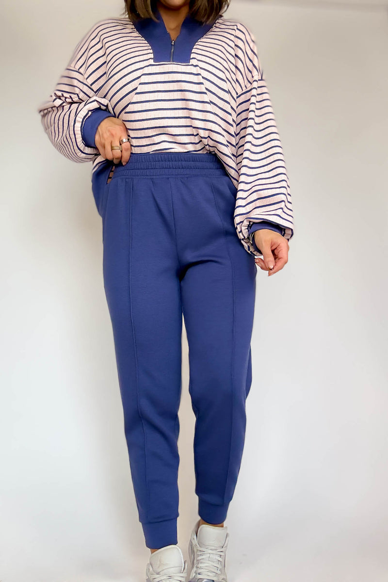 Easy Does It Blue Indigo Scuba Jogger Pants