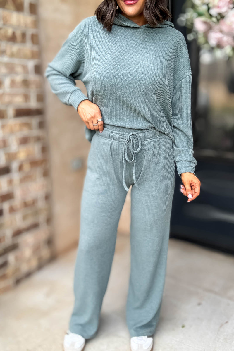 Ribbed Ash Jade Drawstring Lounge Pants