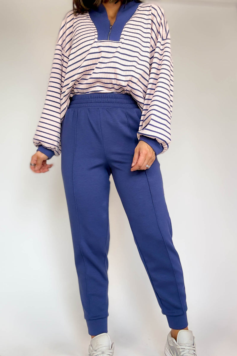 Easy Does It Blue Indigo Scuba Jogger Pants
