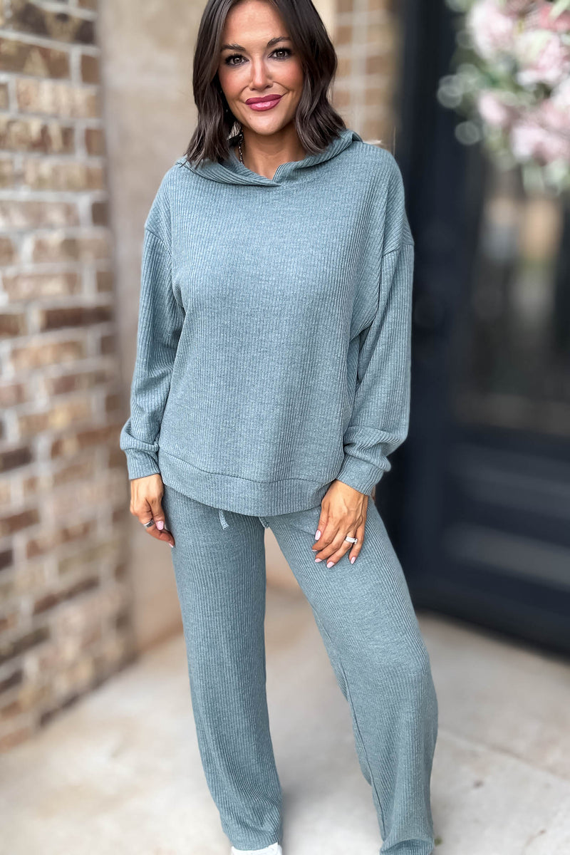 Ribbed Ash Jade Drawstring Lounge Pants