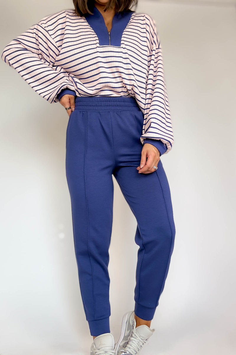 Easy Does It Blue Indigo Scuba Jogger Pants