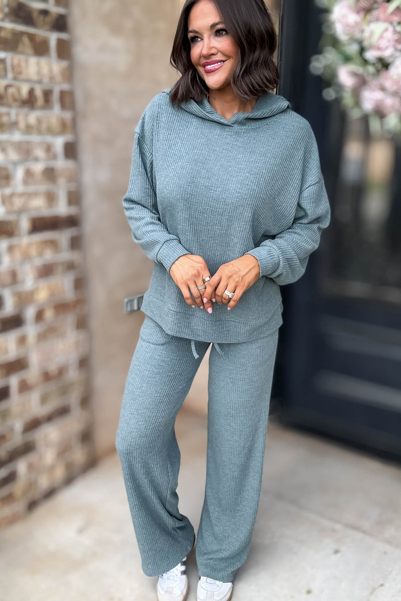 Ribbed Ash Jade Drawstring Lounge Pants