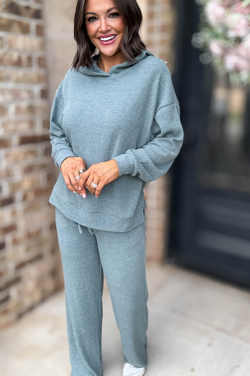 Ribbed Ash Jade Drawstring Lounge Pants
