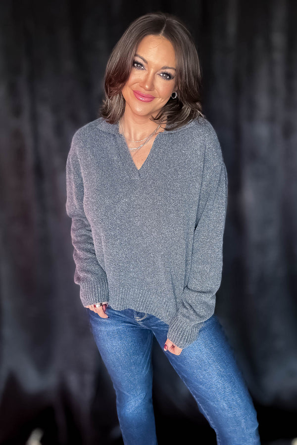 Endless Joy Charcoal Collared Sweater