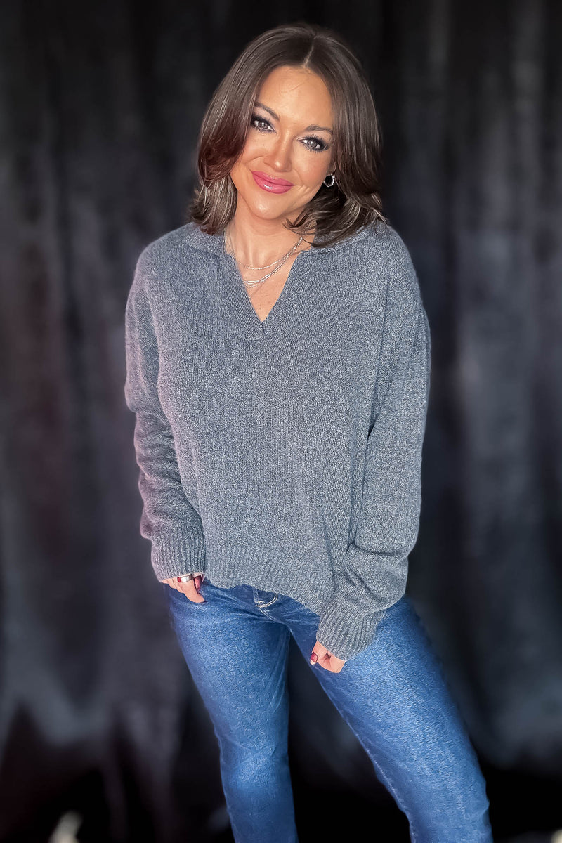 Endless Joy Charcoal Collared Sweater