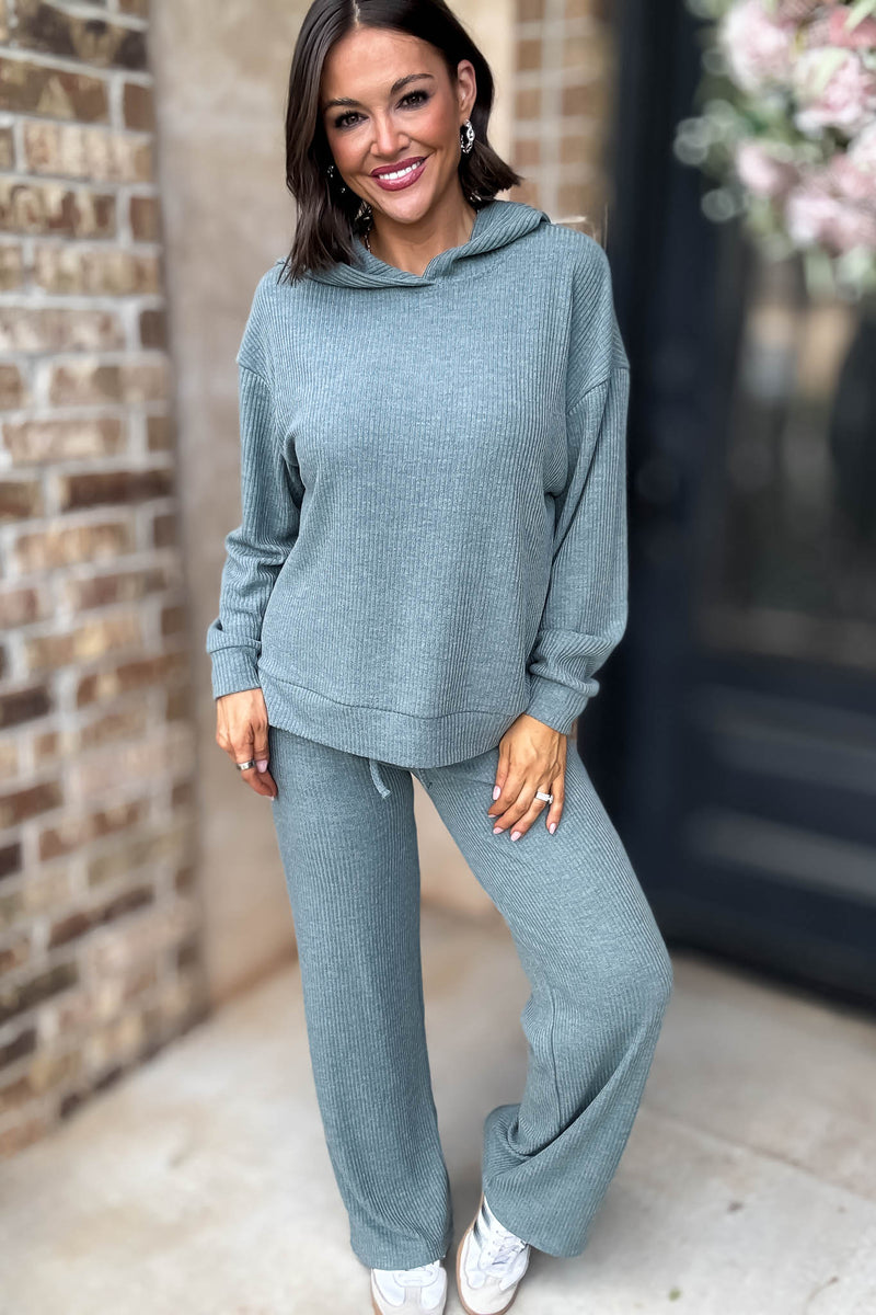 Ribbed Ash Jade Drawstring Lounge Pants