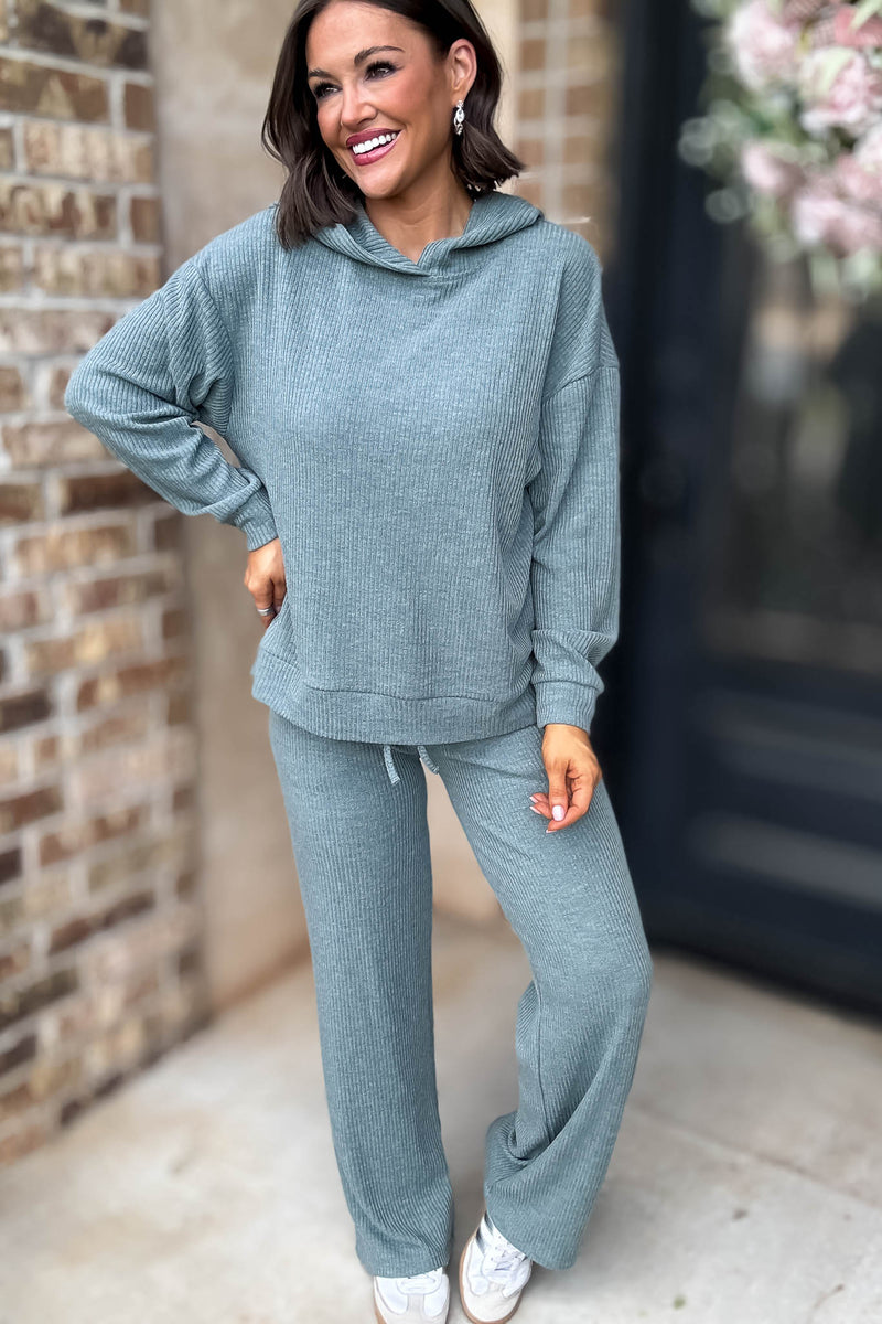 Ribbed Ash Jade Drawstring Lounge Pants