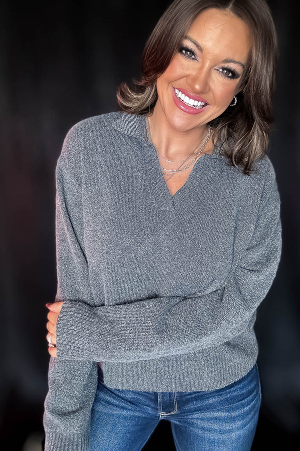 Endless Joy Charcoal Collared Sweater