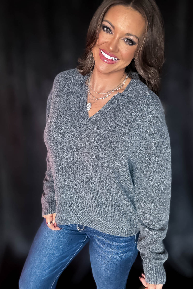Endless Joy Charcoal Collared Sweater