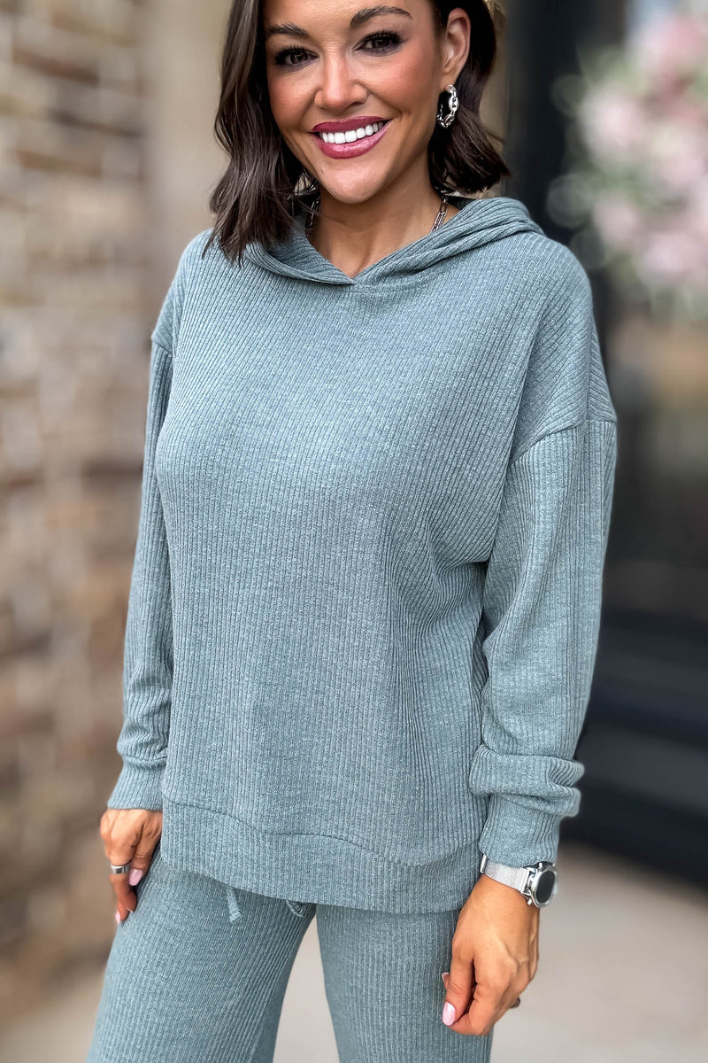 Ribbed Ash Jade Hoodie Pullover