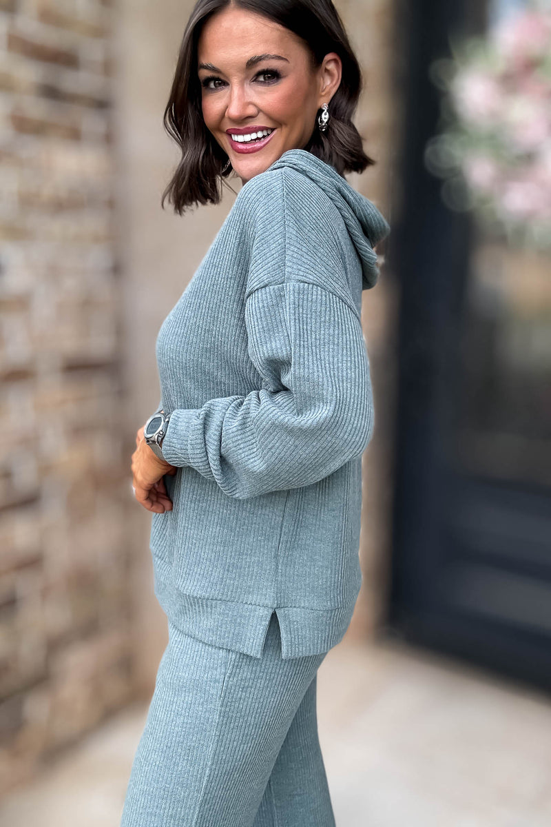 Ribbed Ash Jade Hoodie Pullover