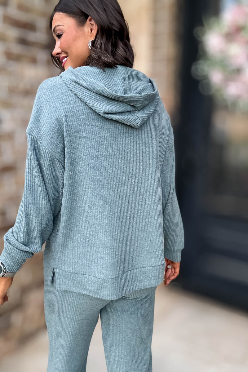 Ribbed Ash Jade Hoodie Pullover