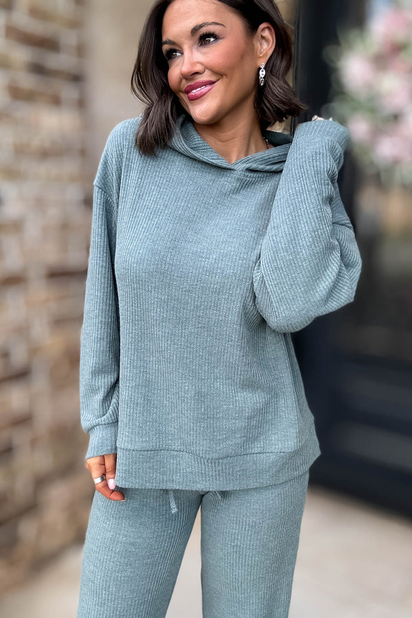 Ribbed Ash Jade Hoodie Pullover