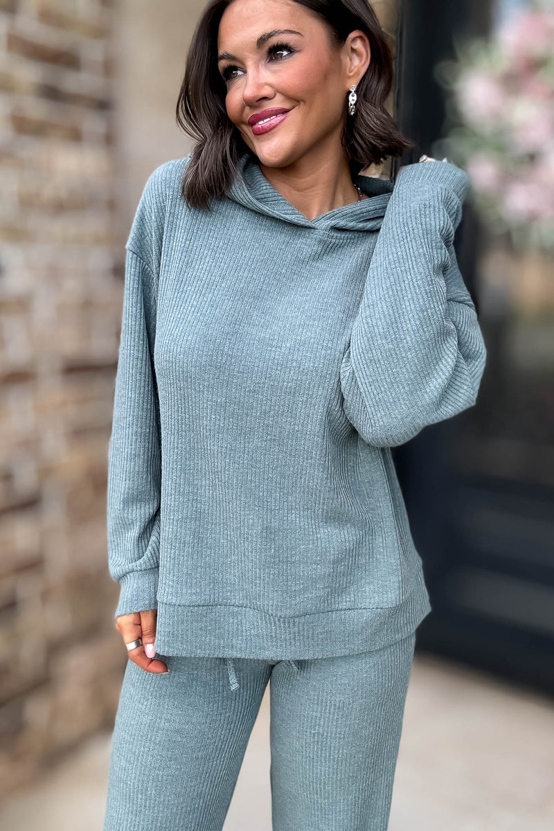 Ribbed Ash Jade Hoodie Pullover