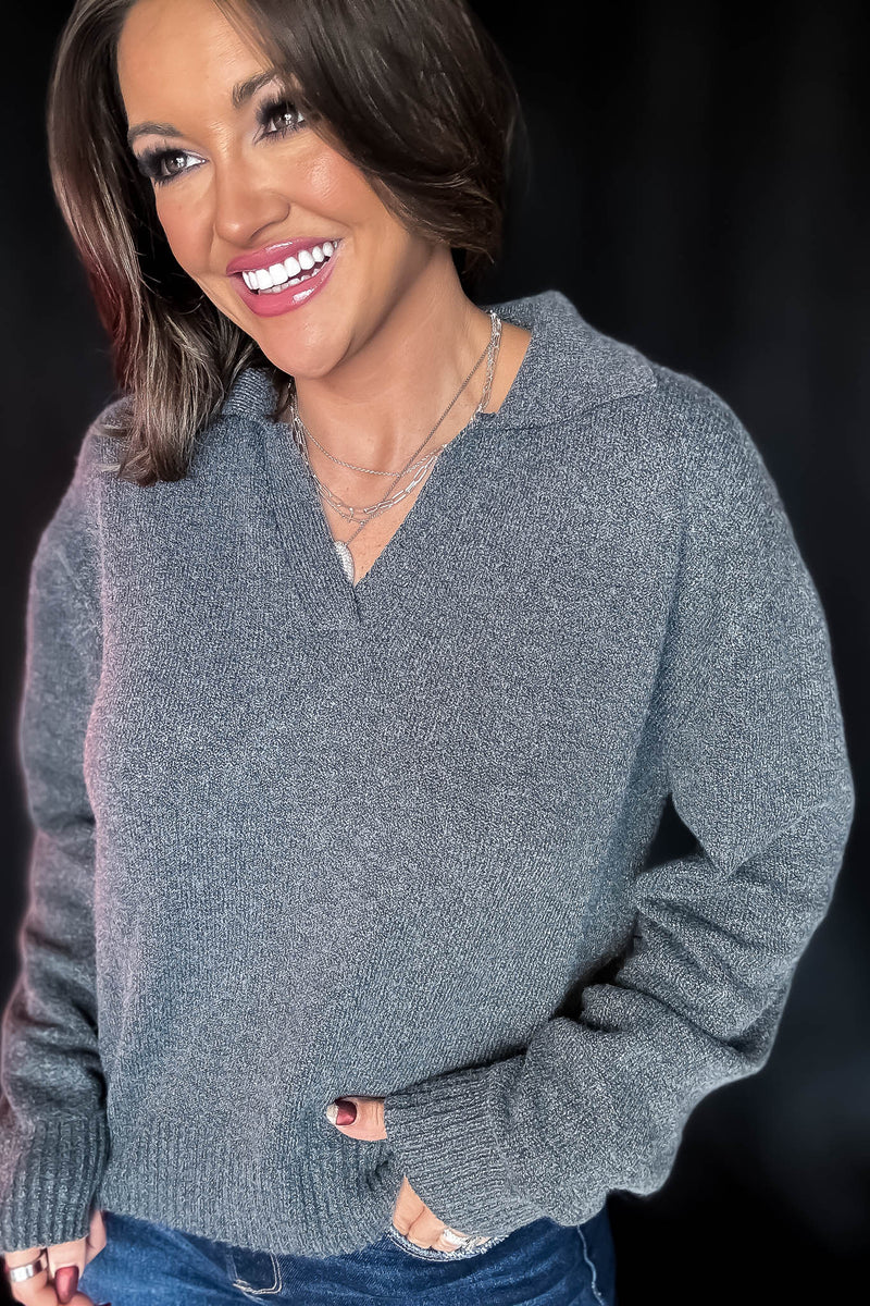 Endless Joy Charcoal Collared Sweater