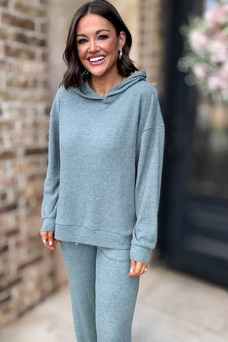 Ribbed Ash Jade Hoodie Pullover
