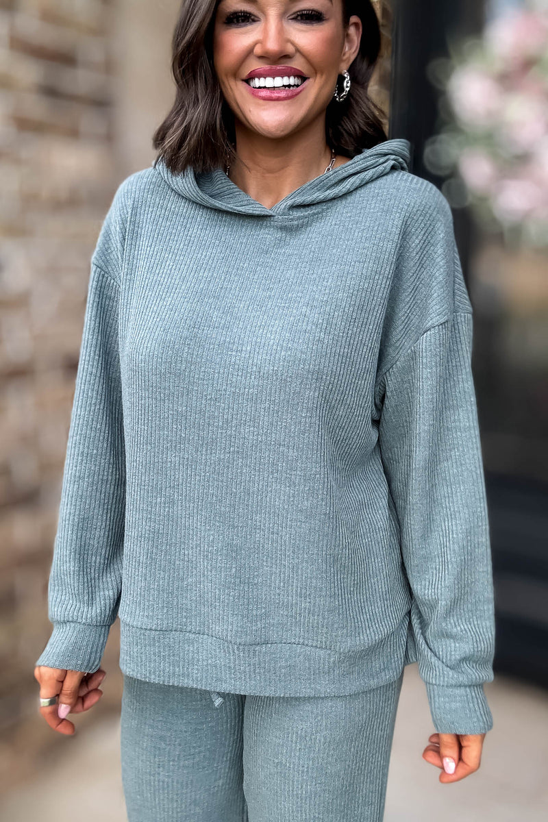 Ribbed Ash Jade Hoodie Pullover