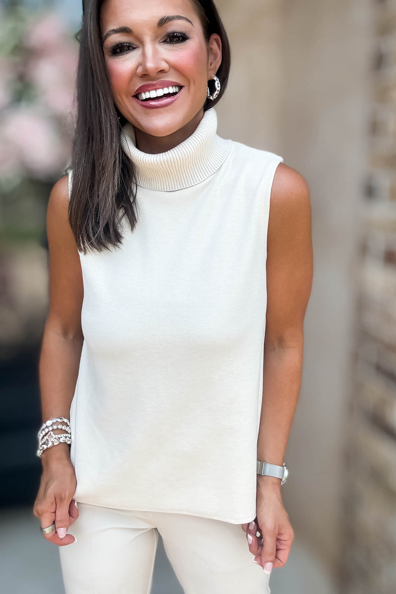 Rewrite Your Story Cream Ribbed Mock Neck Sleeveless Top
