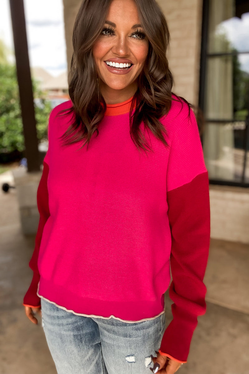 Pink Passion Colorblock Knit Pullover Sweater