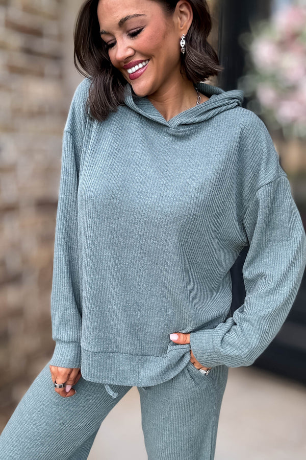 Ribbed Ash Jade Hoodie Pullover