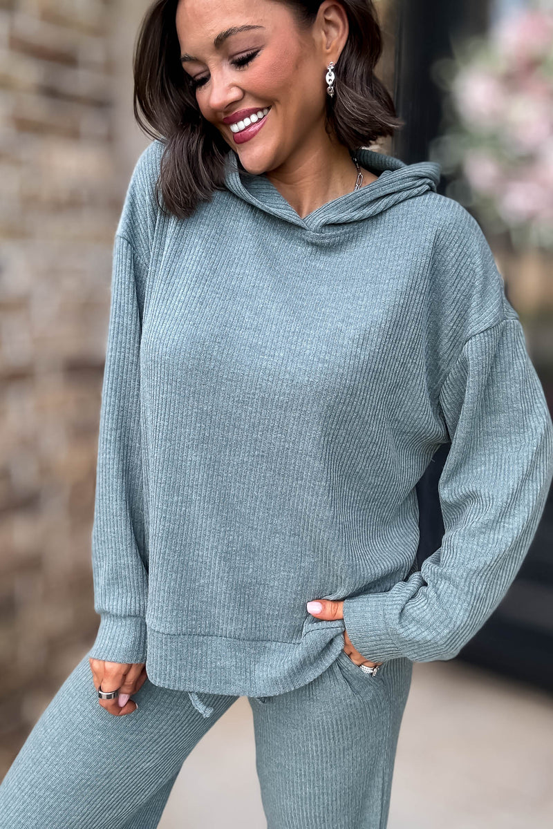 Ribbed Ash Jade Hoodie Pullover