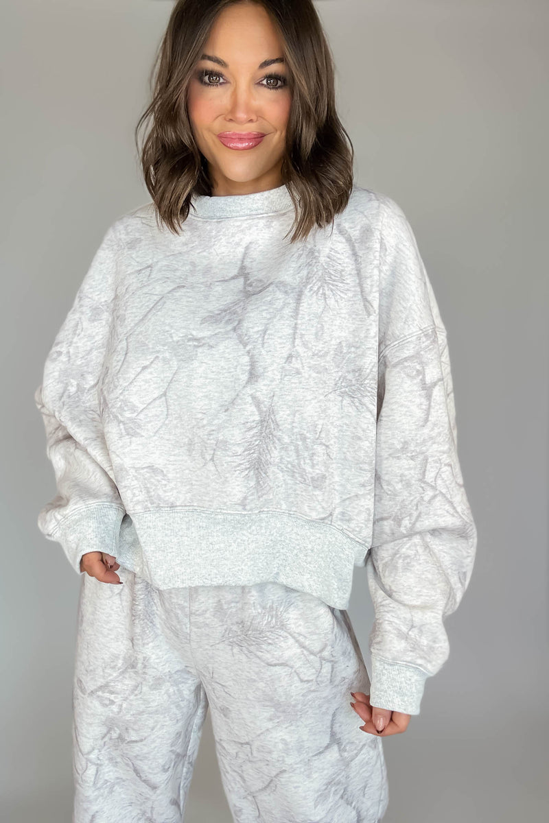 TCEC Grey Camouflage Print Dropped Shoulders Sweatshirt