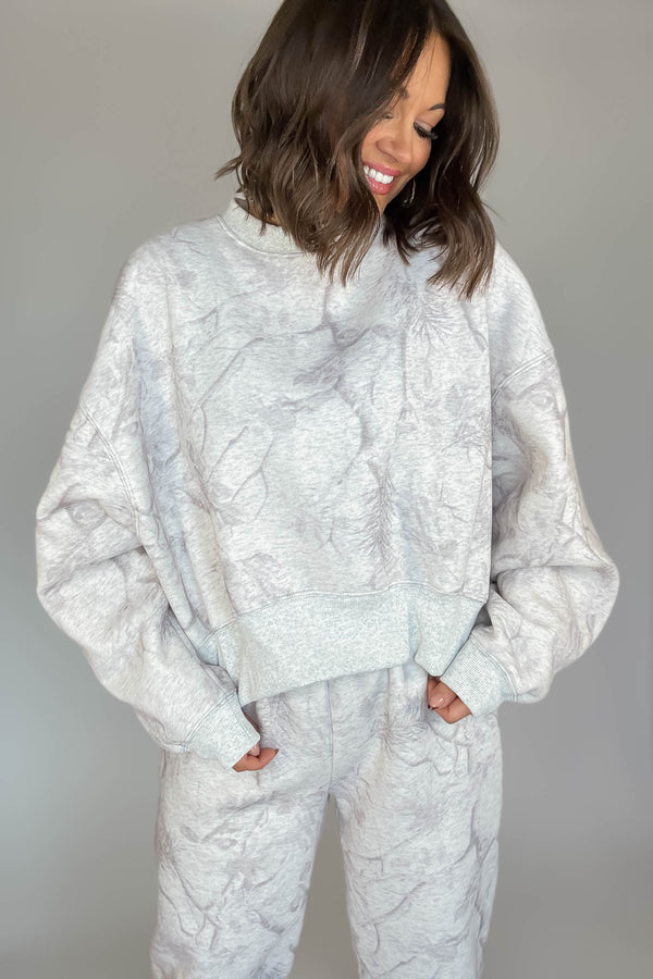 TCEC Grey Camouflage Print Dropped Shoulders Sweatshirt