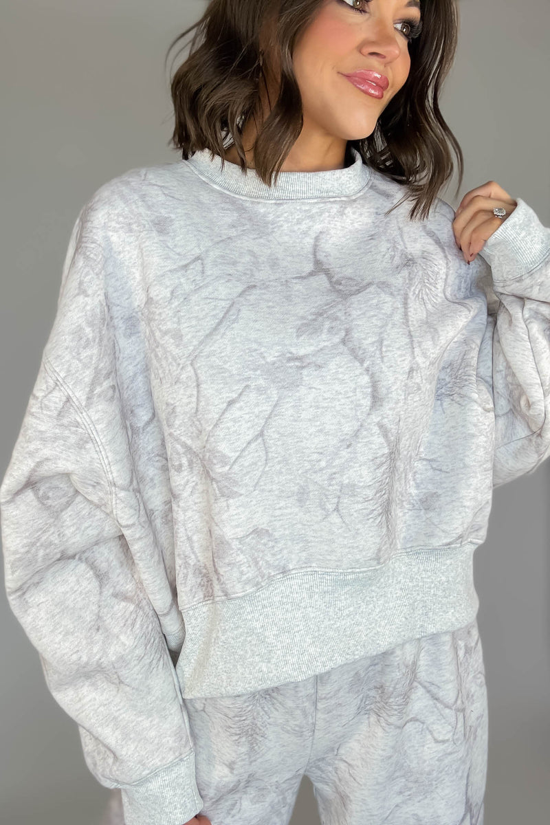 TCEC Grey Camouflage Print Dropped Shoulders Sweatshirt