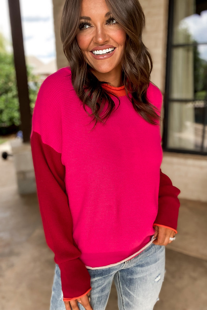 Pink Passion Colorblock Knit Pullover Sweater