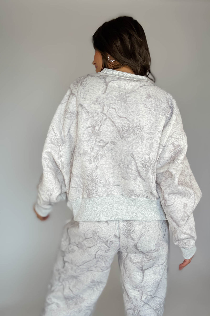 TCEC Grey Camouflage Print Dropped Shoulders Sweatshirt