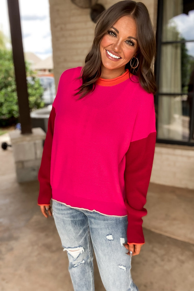Pink Passion Colorblock Knit Pullover Sweater