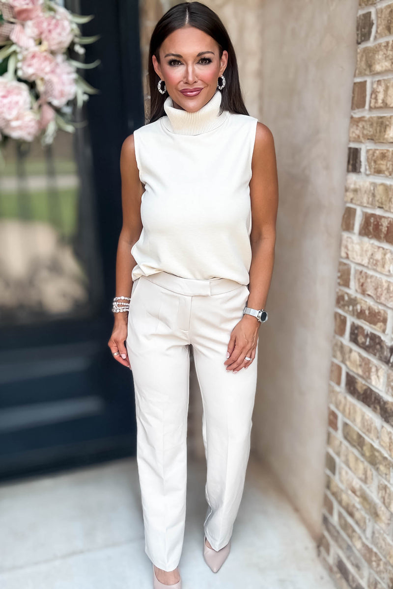 Rewrite Your Story Cream Ribbed Mock Neck Sleeveless Top