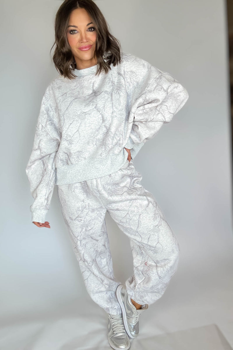 TCEC Grey Camouflage Print Dropped Shoulders Sweatshirt