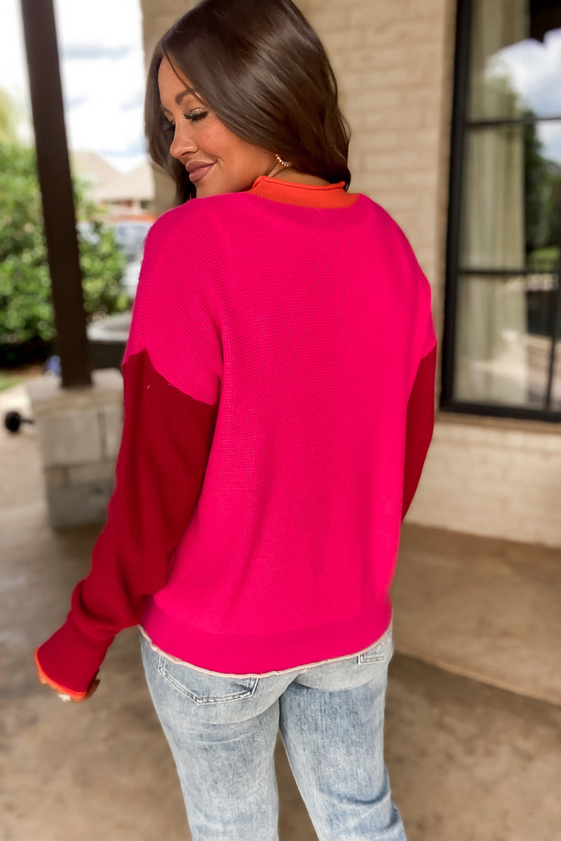 Pink Passion Colorblock Knit Pullover Sweater