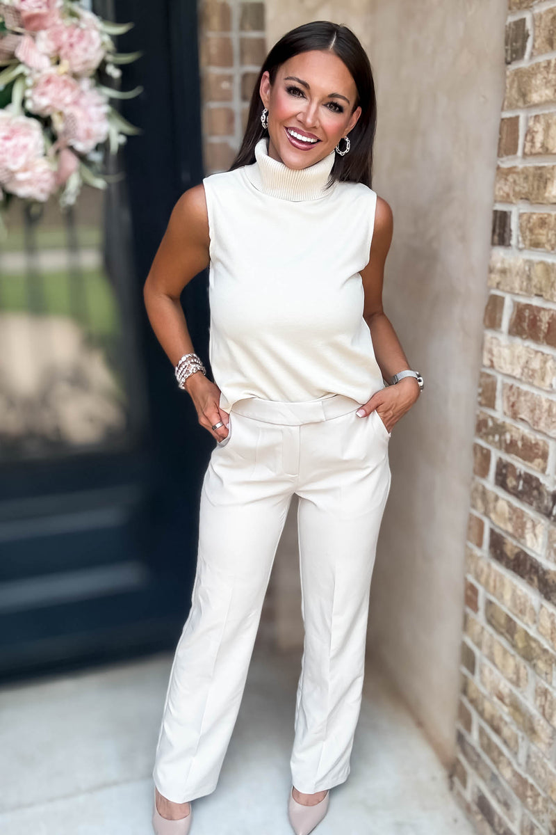 Rewrite Your Story Cream Ribbed Mock Neck Sleeveless Top