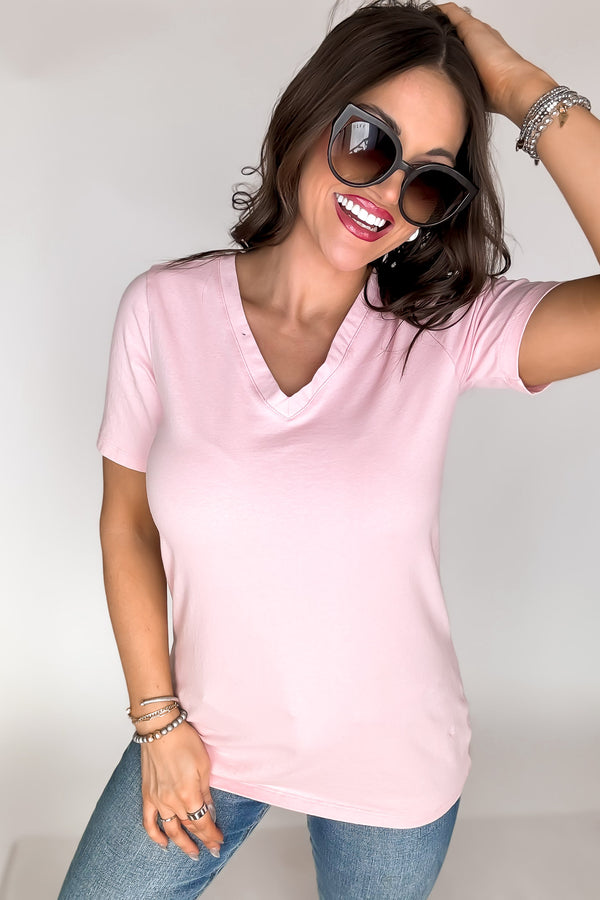 SR Basic Cotton Dusty Pink V-Neck Short Sleeve Tee Shirt