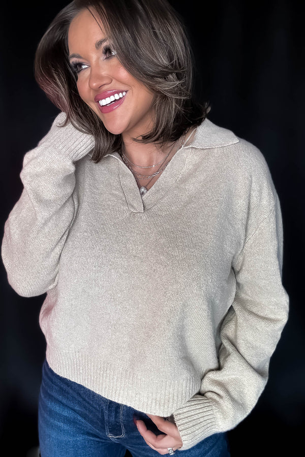 Endless Joy Taupe Collared Sweater