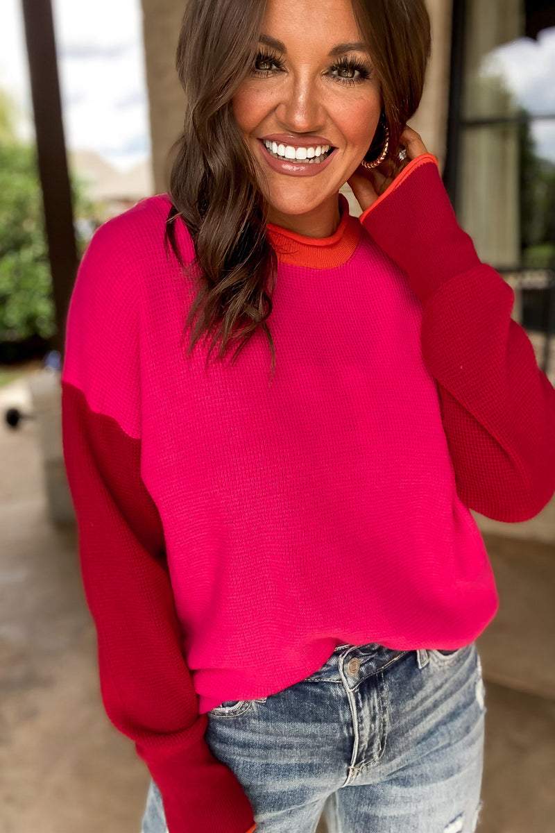Pink Passion Colorblock Knit Pullover Sweater