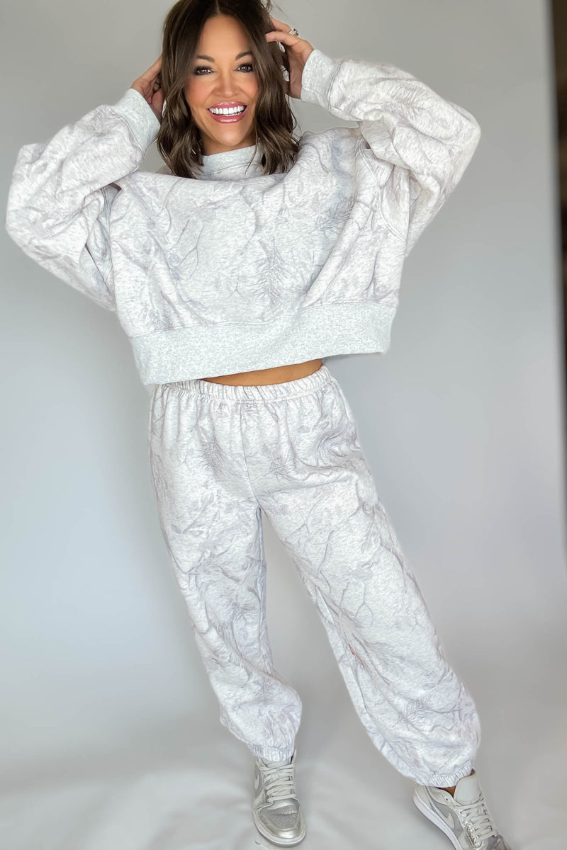 TCEC Grey Camouflage Print Dropped Shoulders Sweatshirt