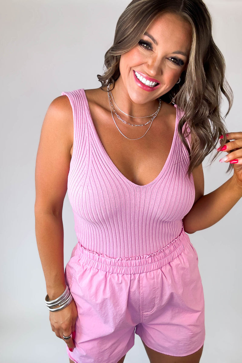 Lola Ribbed Pink Knit Tank Top