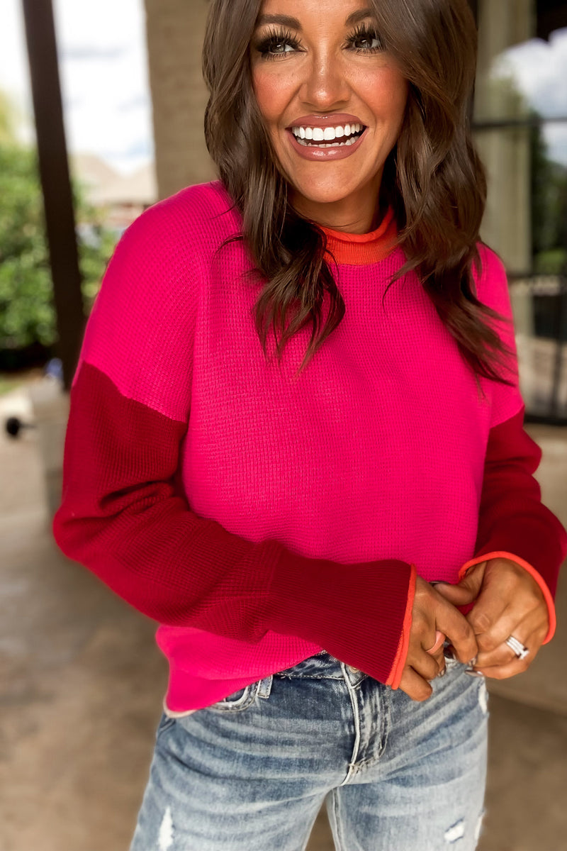 Pink Passion Colorblock Knit Pullover Sweater