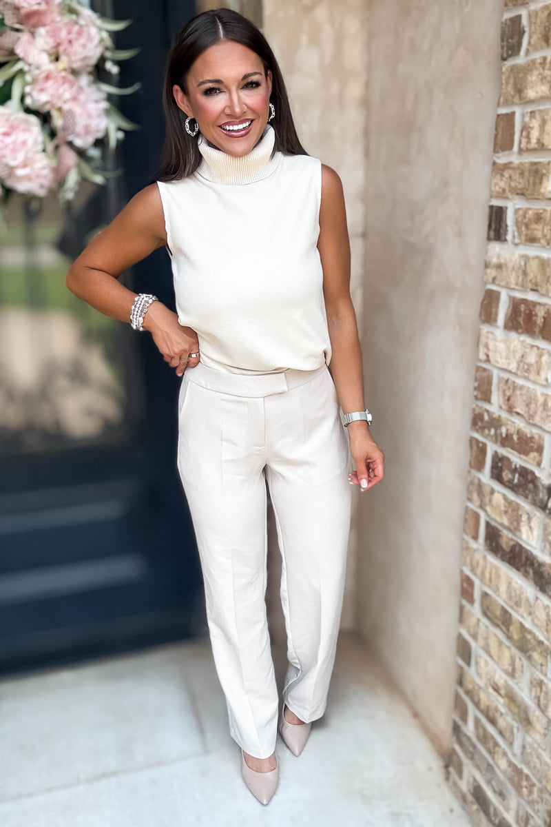 In Her Element Sand Taupe High Waist Long Pants