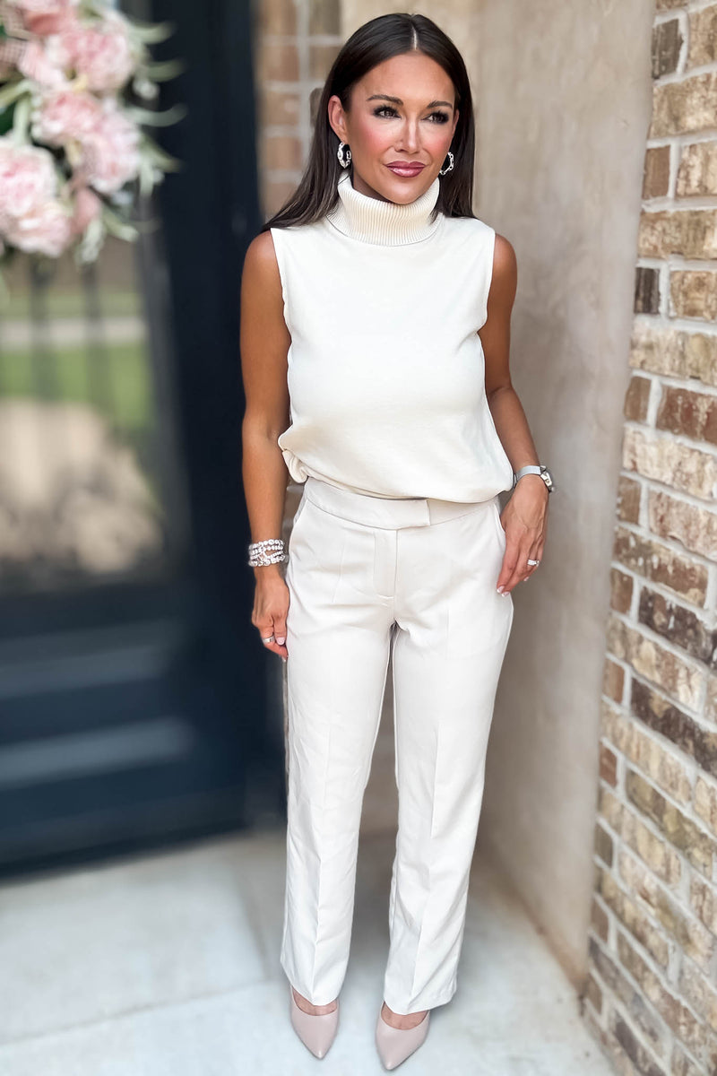 Rewrite Your Story Cream Ribbed Mock Neck Sleeveless Top