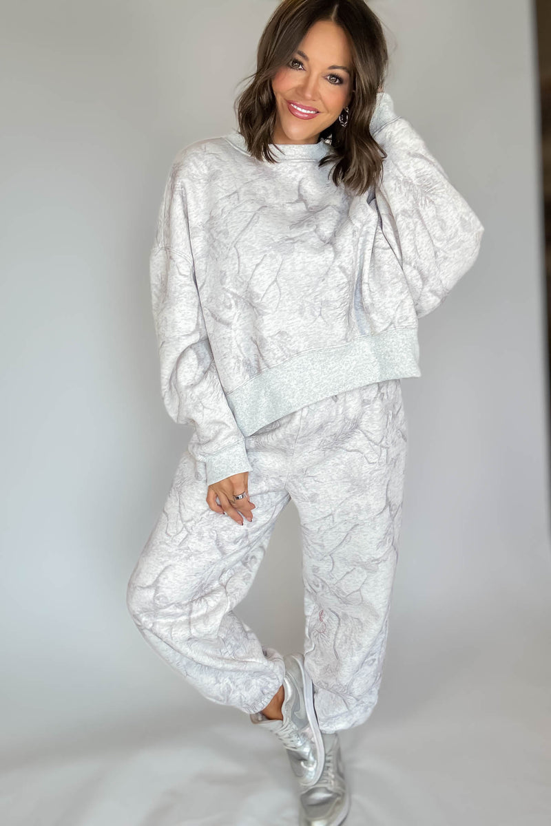 TCEC Grey Camouflage Print Dropped Shoulders Sweatshirt