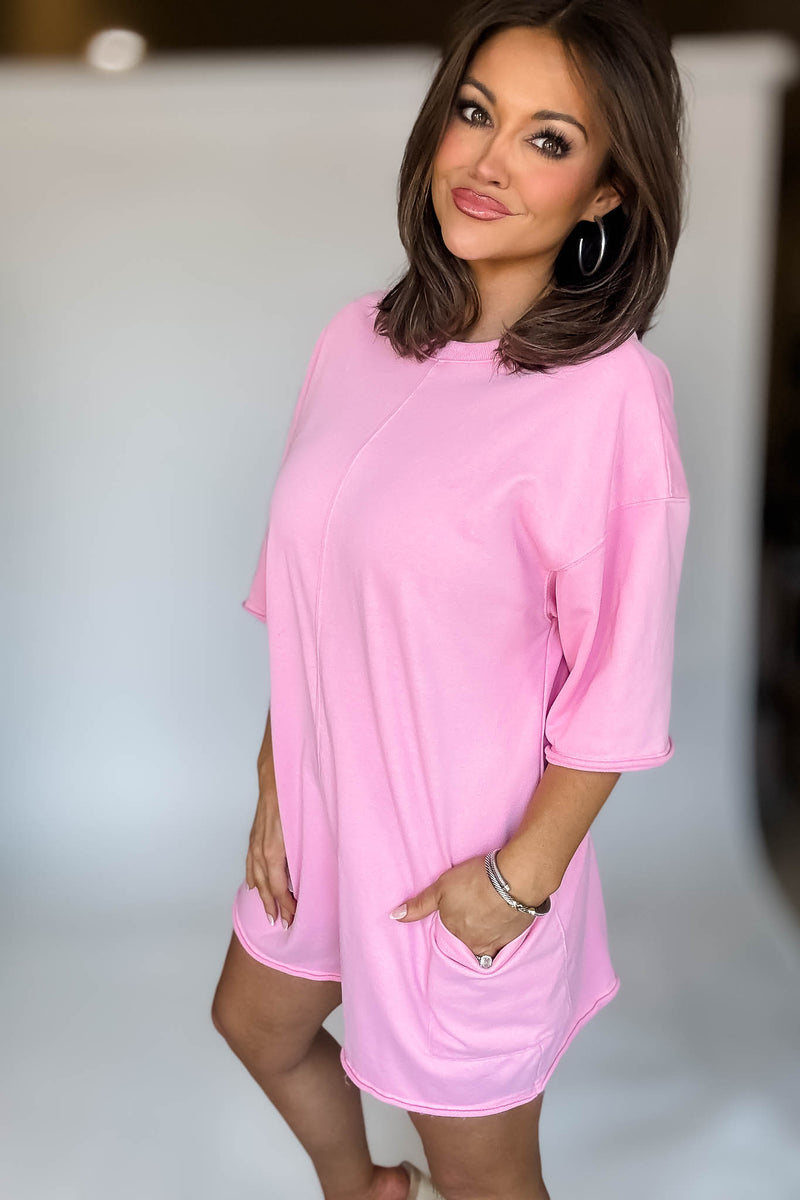 Pink Scoop Neck Romper With V Neck Back Detail