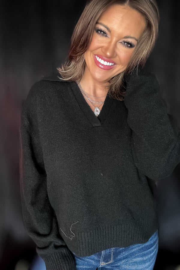 Endless Joy Black Collared Sweater