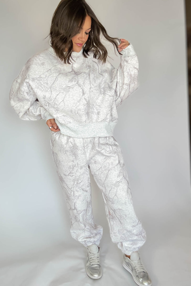 TCEC Grey Camouflage Print Dropped Shoulders Sweatshirt