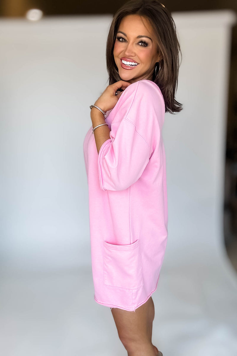 Pink Scoop Neck Romper With V Neck Back Detail