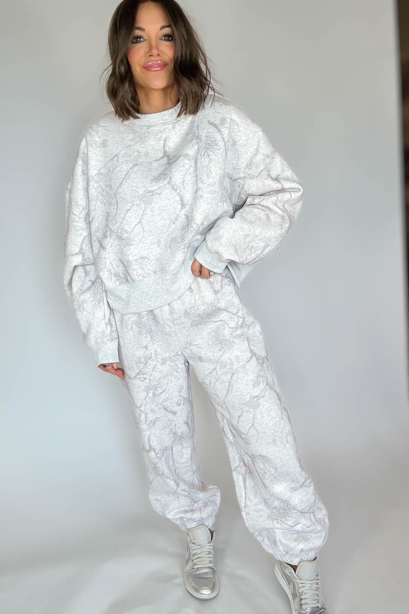 TCEC Grey Camouflage Print Dropped Shoulders Sweatshirt