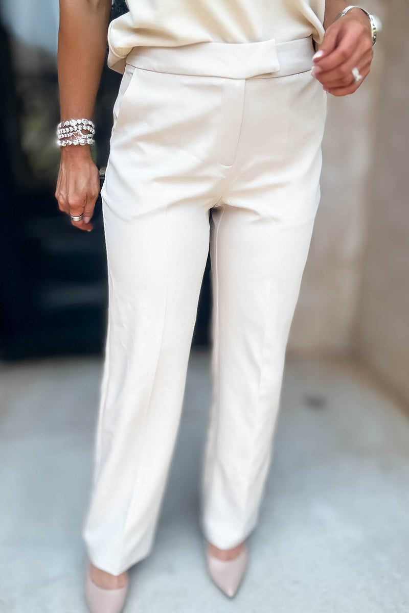 In Her Element Sand Taupe High Waist Long Pants